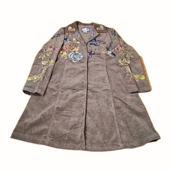 Vintage Live a Little Corduroy Boho Floral Embroidered Jacket - Brown - Large - Picture 5 of 9